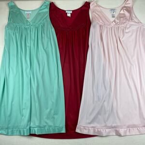 Vintage Vanity Fair Nylon Nightgown Bundle V-Neck Floral Satin Trim Sleeveless